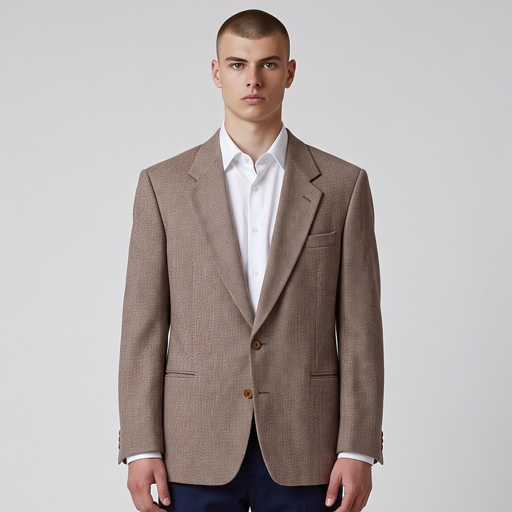 VTG Valentino Boutique Mens 40R Brown Wool Silk Herringbone Blazer Jacket Italy